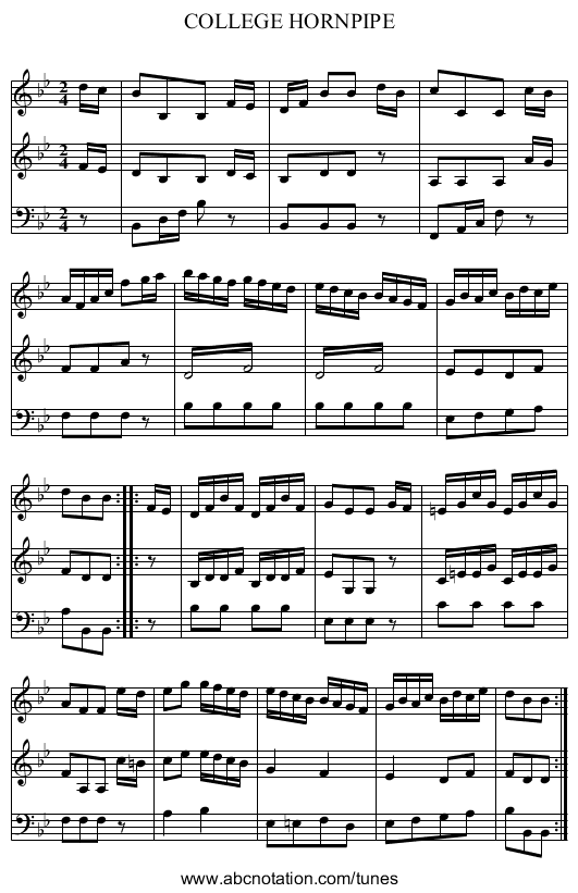 COLLEGE HORNPIPE - staff notation