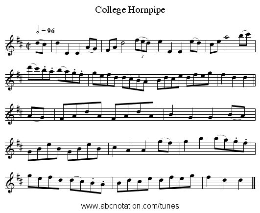 College Hornpipe - staff notation