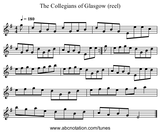 Collegians of Glasgow (reel), The - staff notation