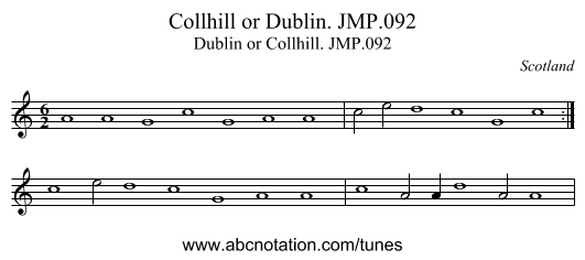 Collhill or Dublin. JMP.092 - staff notation