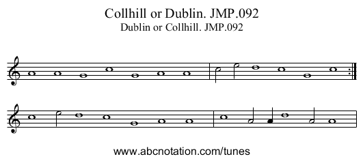 Collhill or Dublin. JMP.092 - staff notation