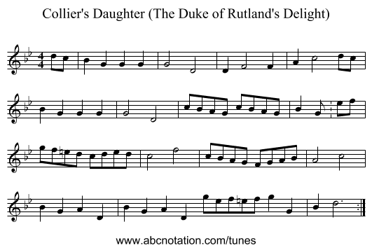 Collier's Daughter (The Duke of Rutland's Delight) - staff notation
