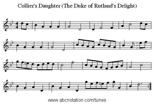 Collier's Daughter (The Duke of Rutland's Delight) - staff notation