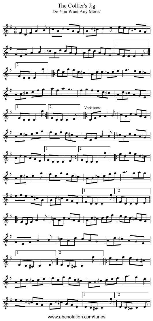 Collier's Jig, The - staff notation