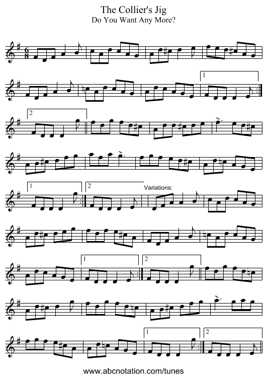 Collier's Jig, The - staff notation