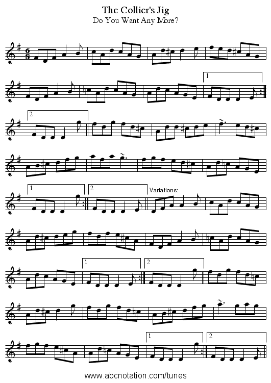Collier's Jig, The - staff notation