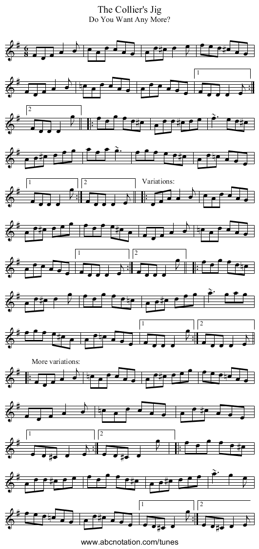Collier's Jig, The - staff notation