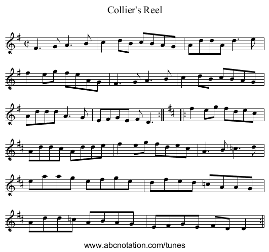 Collier's Reel - staff notation