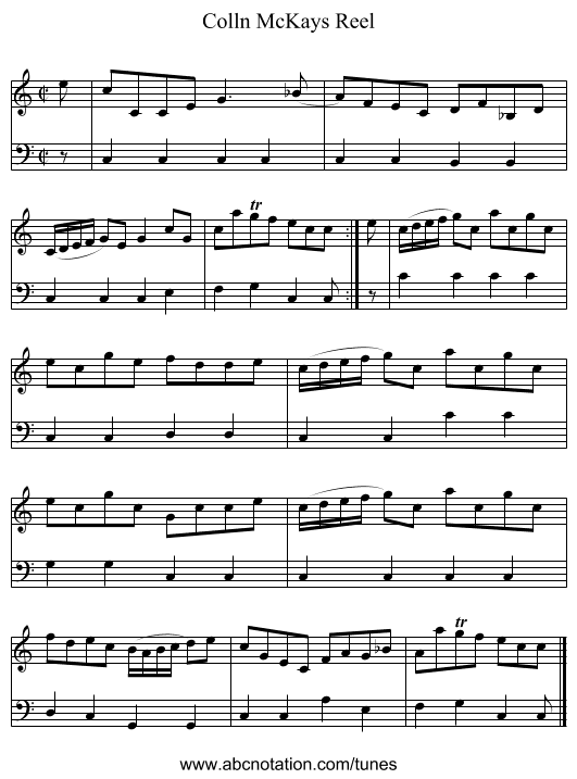 Colln McKays Reel - staff notation