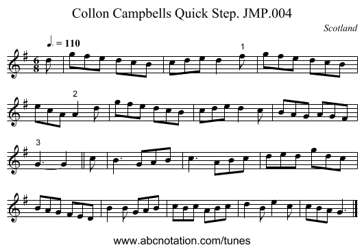 Collon Campbells Quick Step. JMP.004 - staff notation