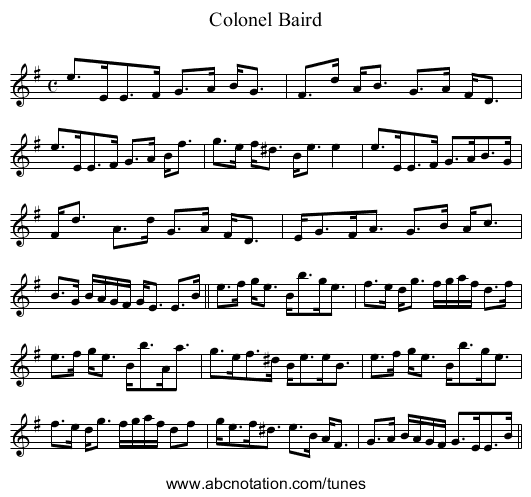 Colonel Baird - staff notation