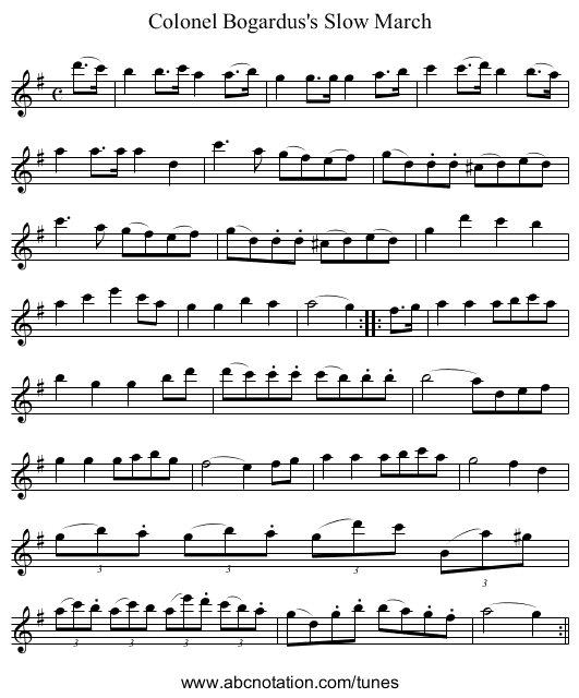 Colonel Bogardus's Slow March - staff notation