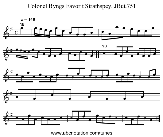 Colonel Byngs Favorit Strathspey. JBut.751 - staff notation