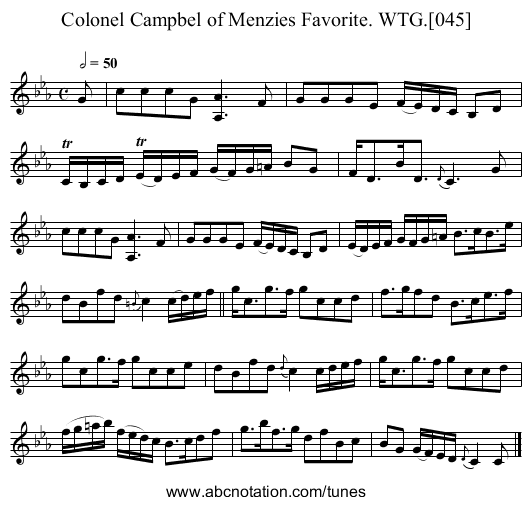 Colonel Campbel of Menzies Favorite. WTG.[045] - staff notation