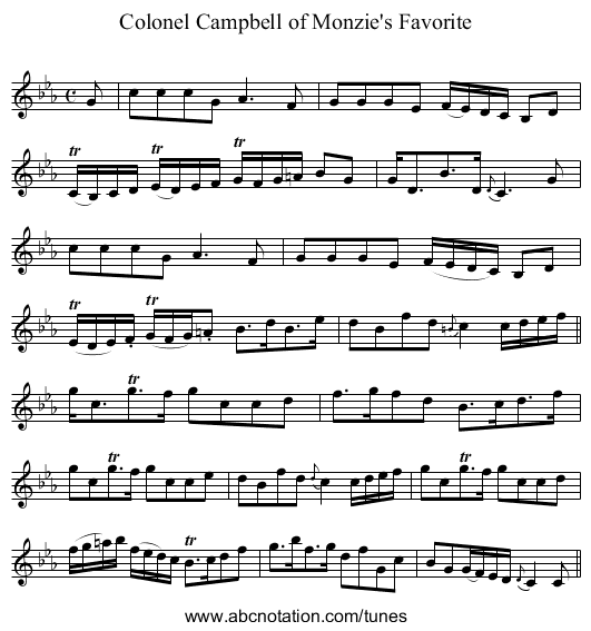 Colonel Campbell of Monzie's Favorite - staff notation