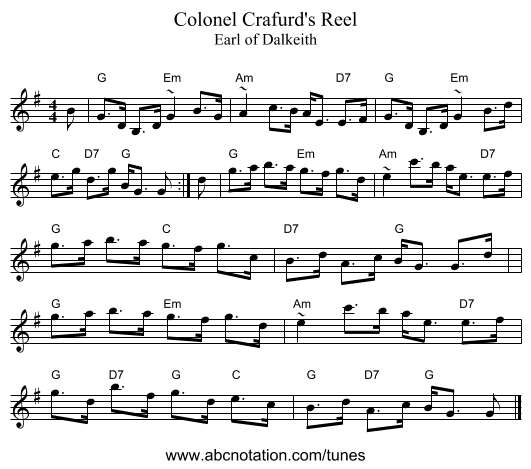Colonel Crafurd's Reel - staff notation