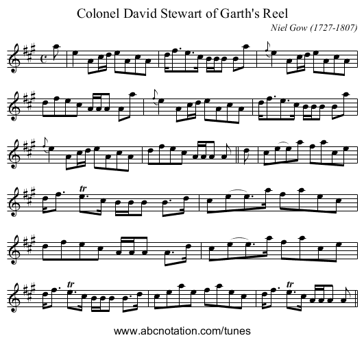 Colonel David Stewart of Garth's Reel - staff notation