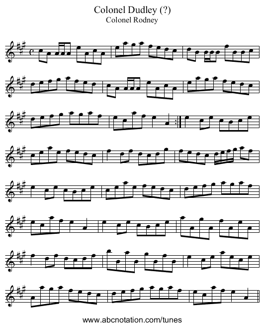 Colonel Dudley (?) - staff notation