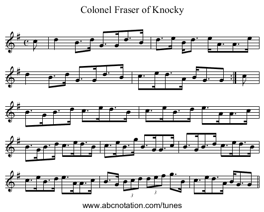 Colonel Fraser of Knocky - staff notation