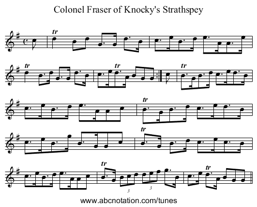 Colonel Fraser of Knocky's Strathspey - staff notation
