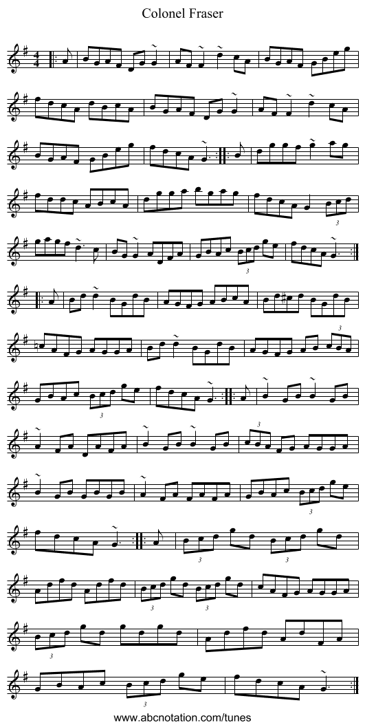 Colonel Fraser - staff notation