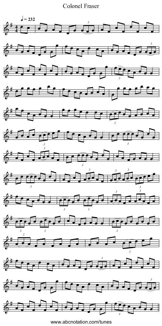 Colonel Fraser - staff notation