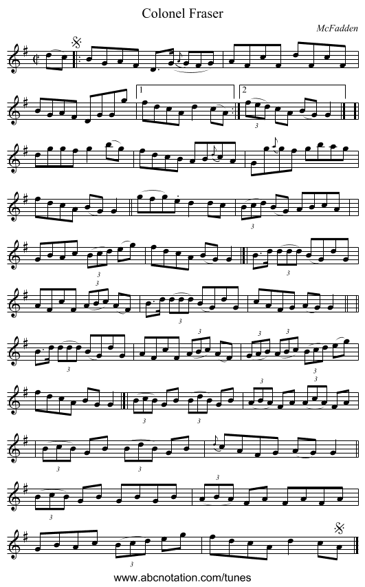 Colonel Fraser - staff notation