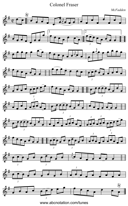 Colonel Fraser - staff notation
