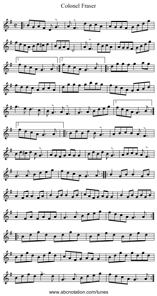 Colonel Fraser - staff notation