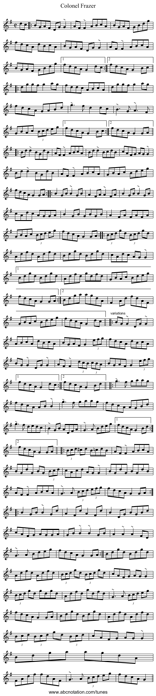 Colonel Frazer - staff notation