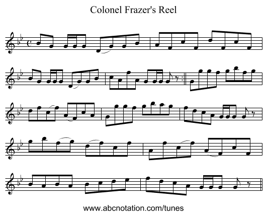 Colonel Frazer's Reel - staff notation
