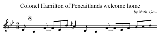 Colonel Hamilton of Pencaitlands welcome home - staff notation