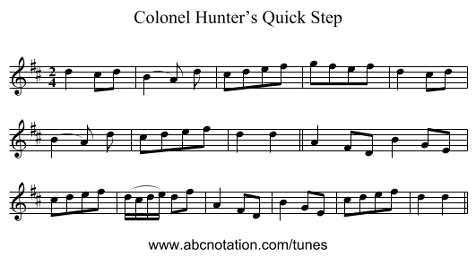 Colonel Hunter’s Quick Step - staff notation