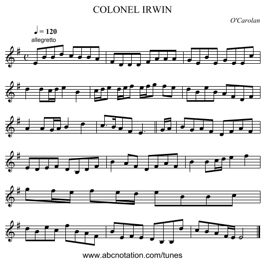 COLONEL IRWIN - staff notation