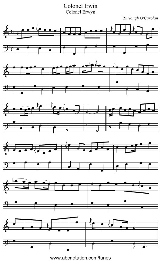 Colonel Irwin - staff notation