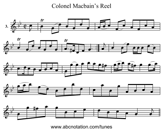 Colonel Macbain’s Reel - staff notation