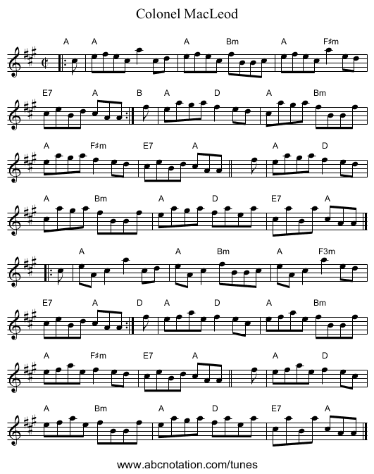 Colonel MacLeod - staff notation