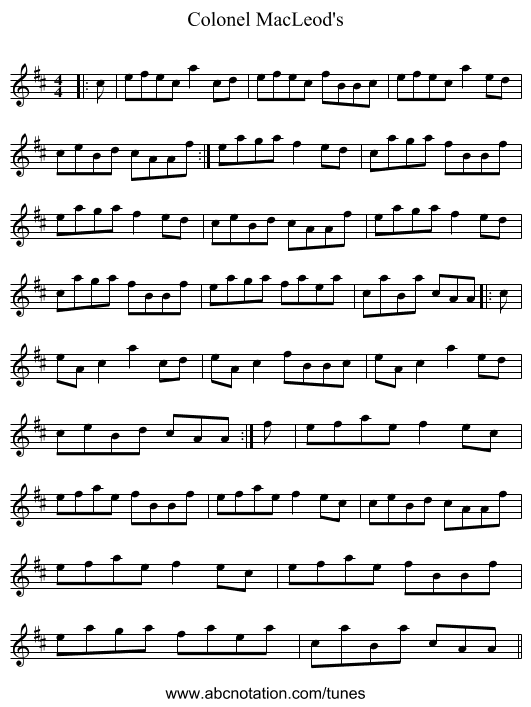 Colonel MacLeod's - staff notation