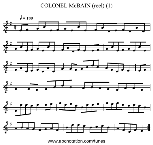 COLONEL McBAIN (reel) (1) - staff notation