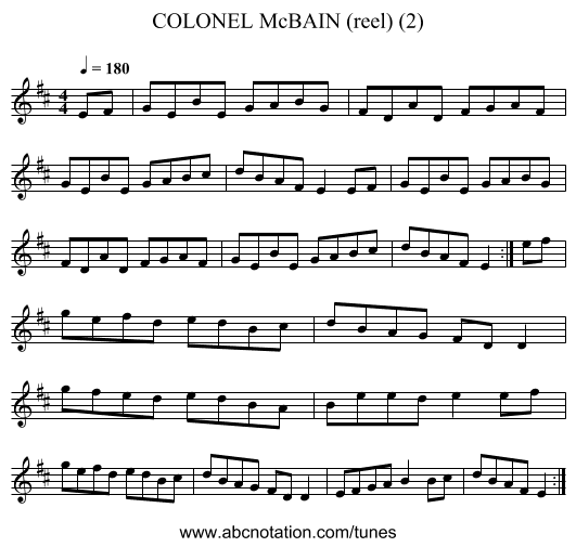 COLONEL McBAIN (reel) (2) - staff notation