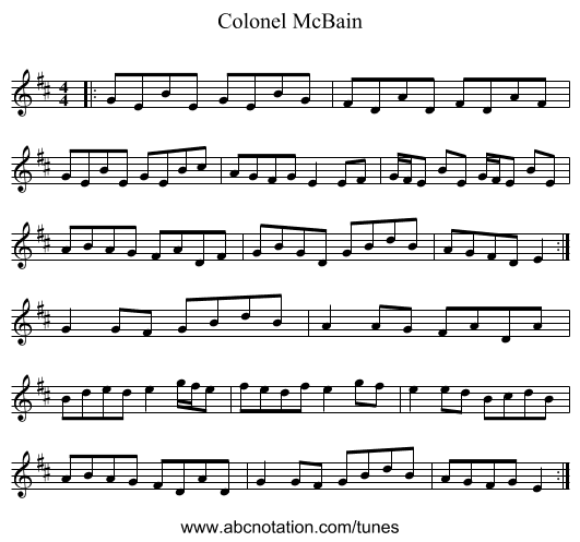 Colonel McBain - staff notation
