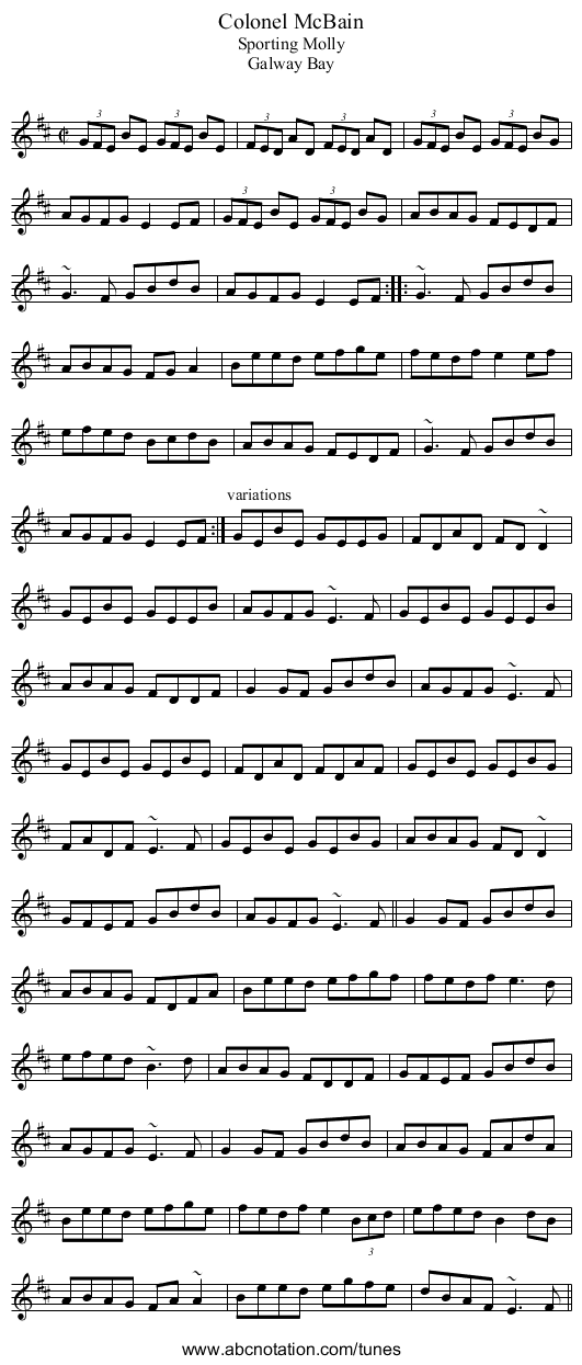 Colonel McBain - staff notation