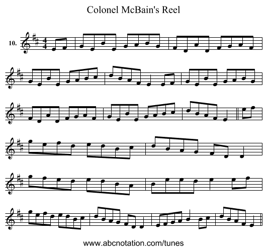Colonel McBain's Reel - staff notation