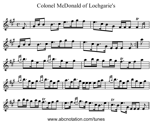 Colonel McDonald of Lochgarie's - staff notation