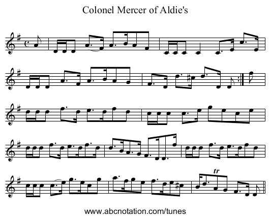 Colonel Mercer of Aldie's - staff notation