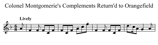 Colonel Montgomerie's Complements Return'd to Orangefield - staff notation