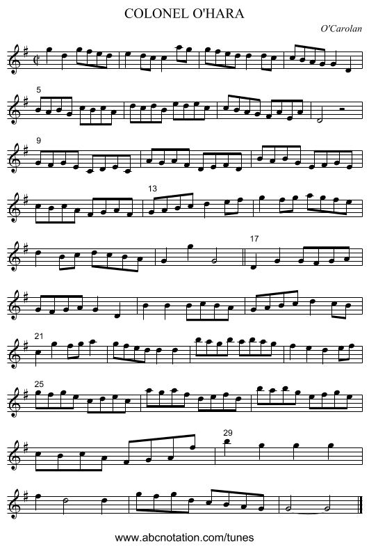 COLONEL O'HARA - staff notation