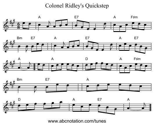 Colonel Ridley's Quickstep - staff notation
