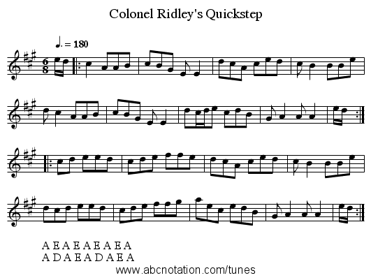 Colonel Ridley's Quickstep - staff notation
