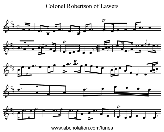 Colonel Robertson of Lawers - staff notation